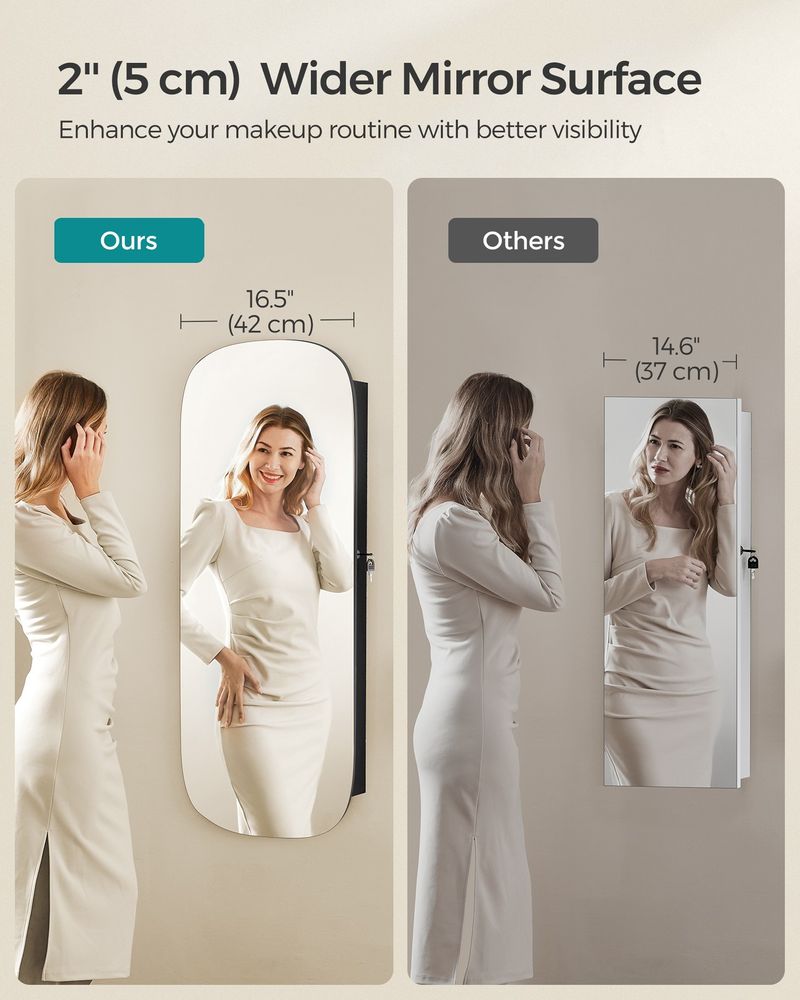 Wall Mounted Jewelry Organizer - Mirror Cabinet - LED Interior Light