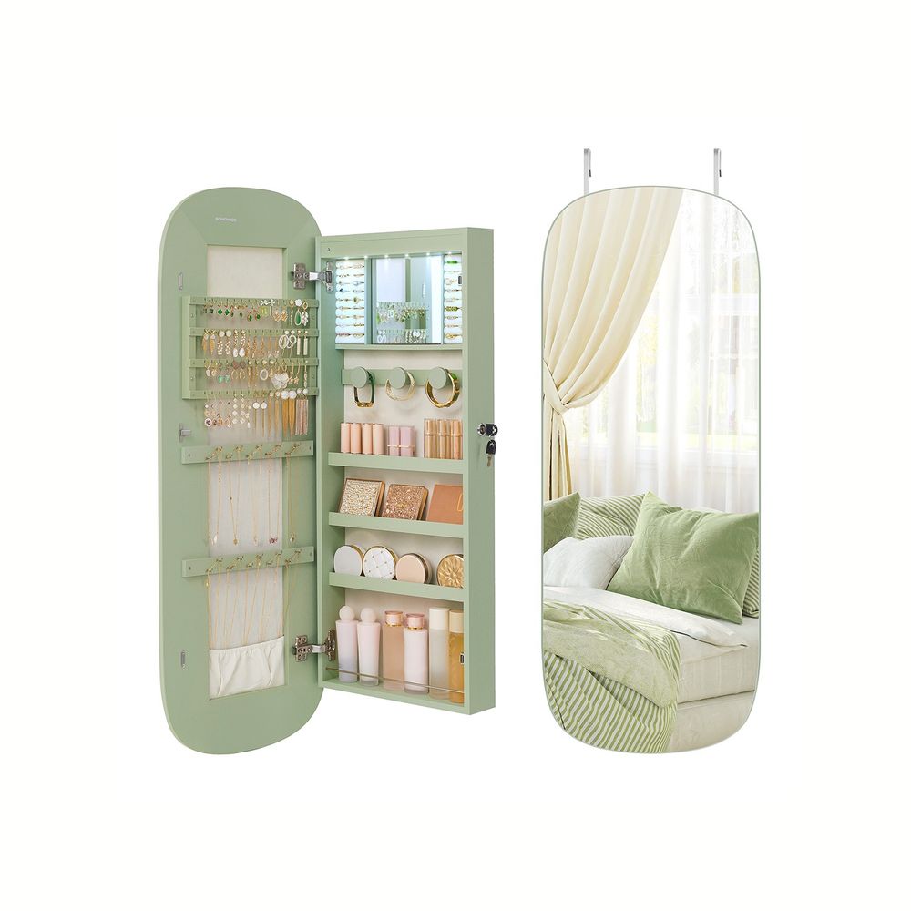 Wall Mounted Jewelry Organizer - Mirror Cabinet - LED Interior Light