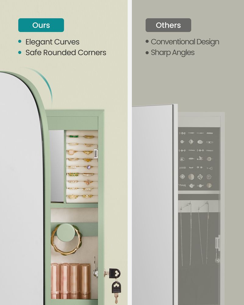 Wall Mounted Jewelry Organizer - Mirror Cabinet - LED Interior Light