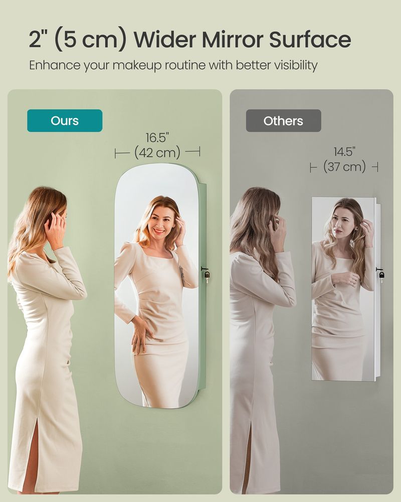 Wall Mounted Jewelry Organizer - Mirror Cabinet - LED Interior Light