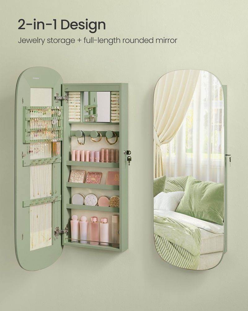 Wall Mounted Jewelry Organizer - Mirror Cabinet - LED Interior Light