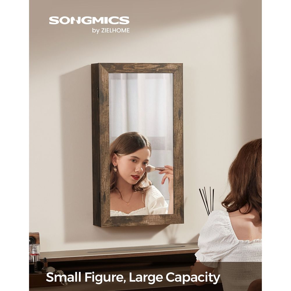 Jewelry Cabinet Armoire - Lockable Mirror - Wall Mounted Storage