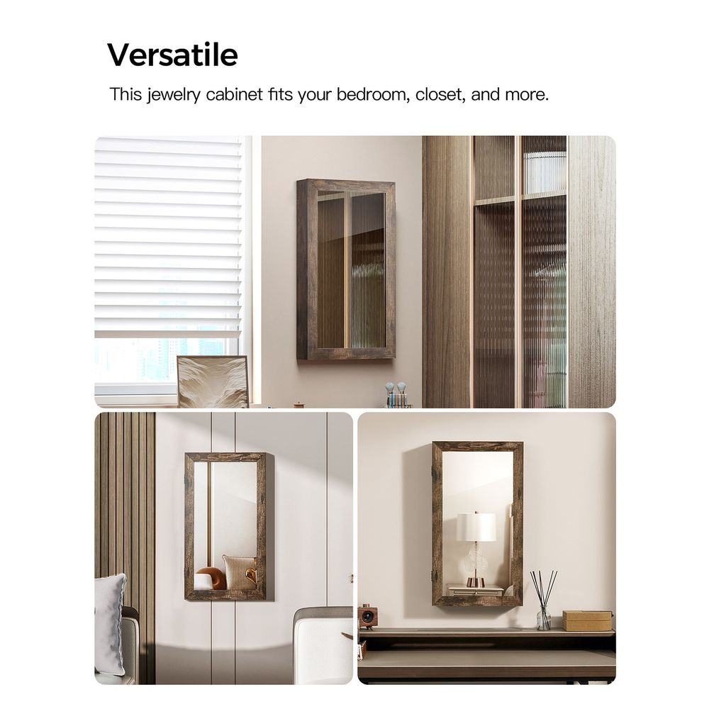 Jewelry Cabinet Armoire - Lockable Mirror - Wall Mounted Storage