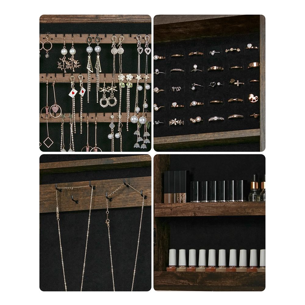 Jewelry Cabinet Armoire - Lockable Mirror - Wall Mounted Storage