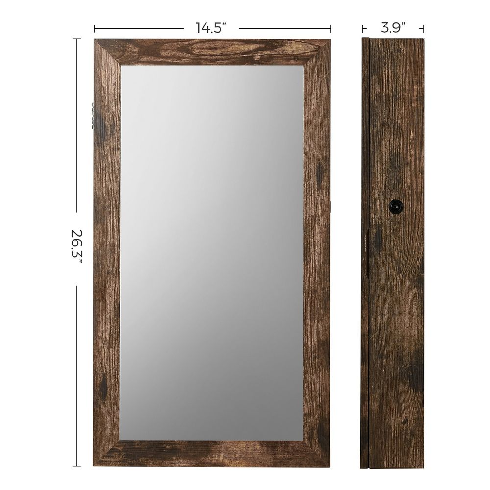 Jewelry Cabinet Armoire - Lockable Mirror - Wall Mounted Storage
