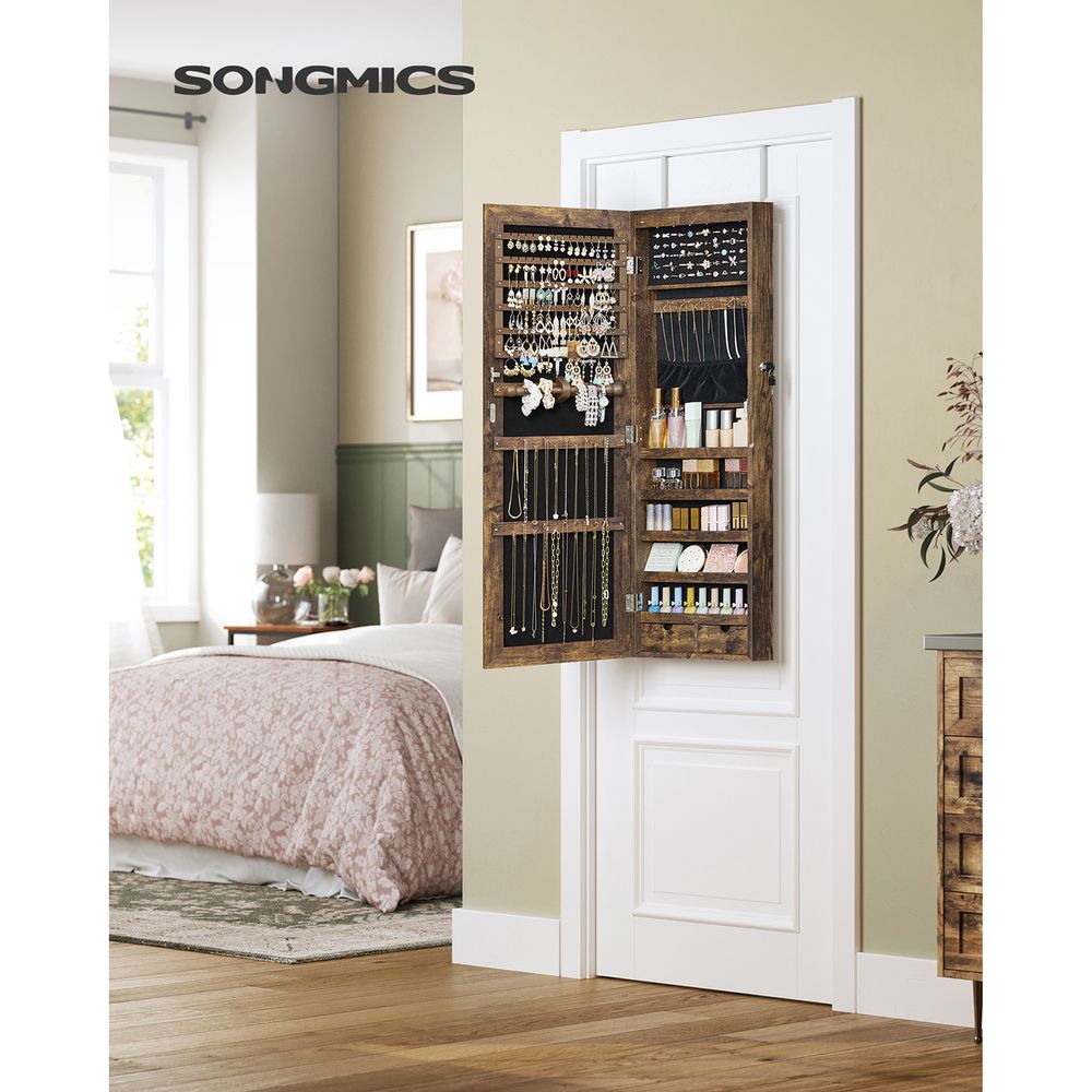 Jewelry Armoire Cabinet - Wall Mounted - LED Mirror Storage