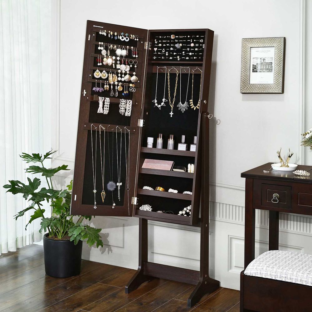 Jewelry Armoire - Freestanding With Mirror - Lockable Storage