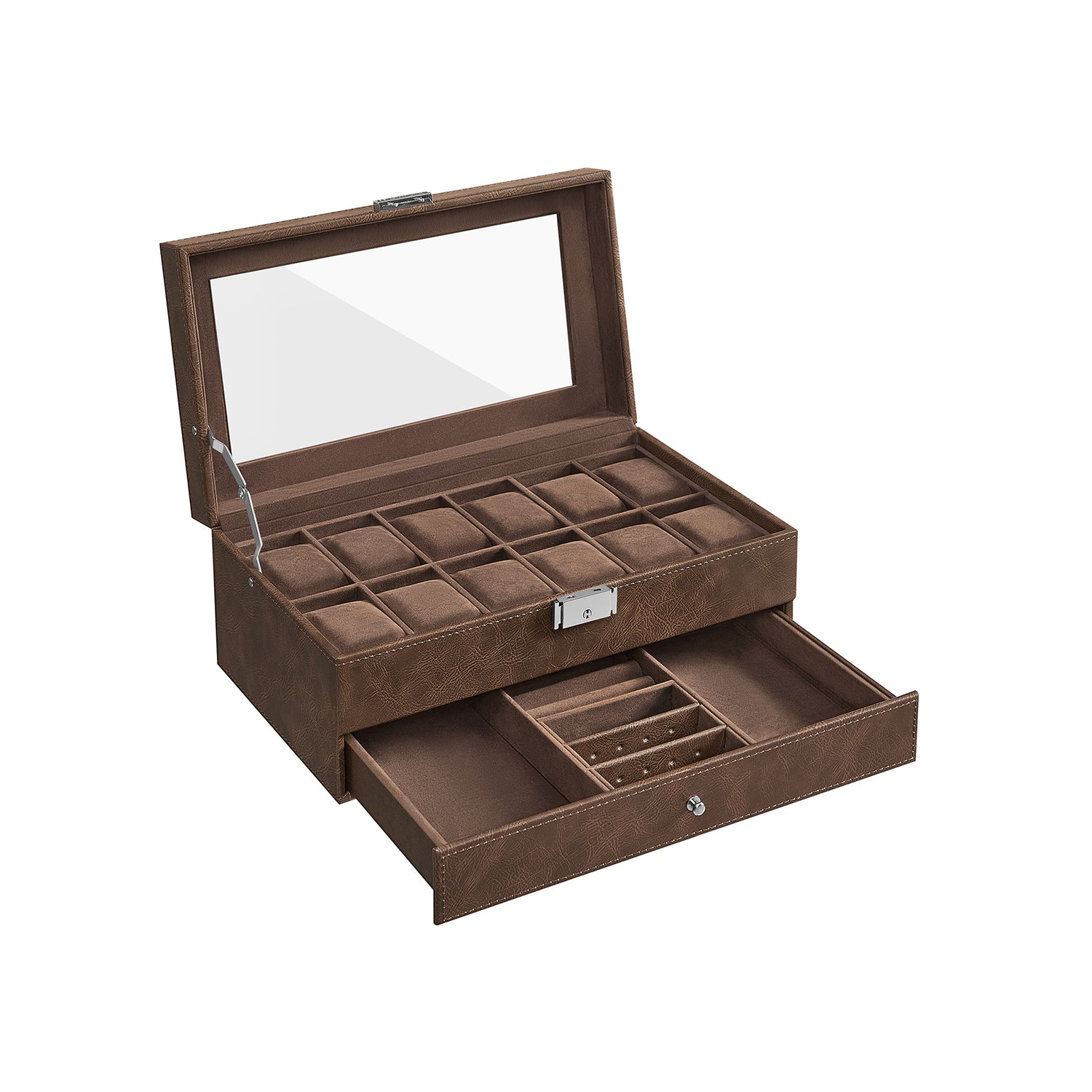 Watch Case Organizer - 6 Slot Lockable - Glass Lid Storage