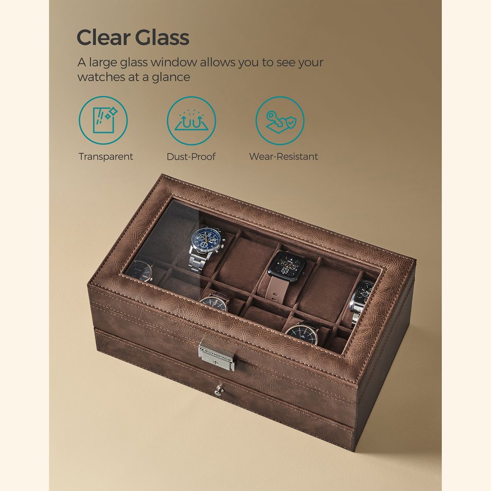 Watch Case Organizer - 6 Slot Lockable - Glass Lid Storage