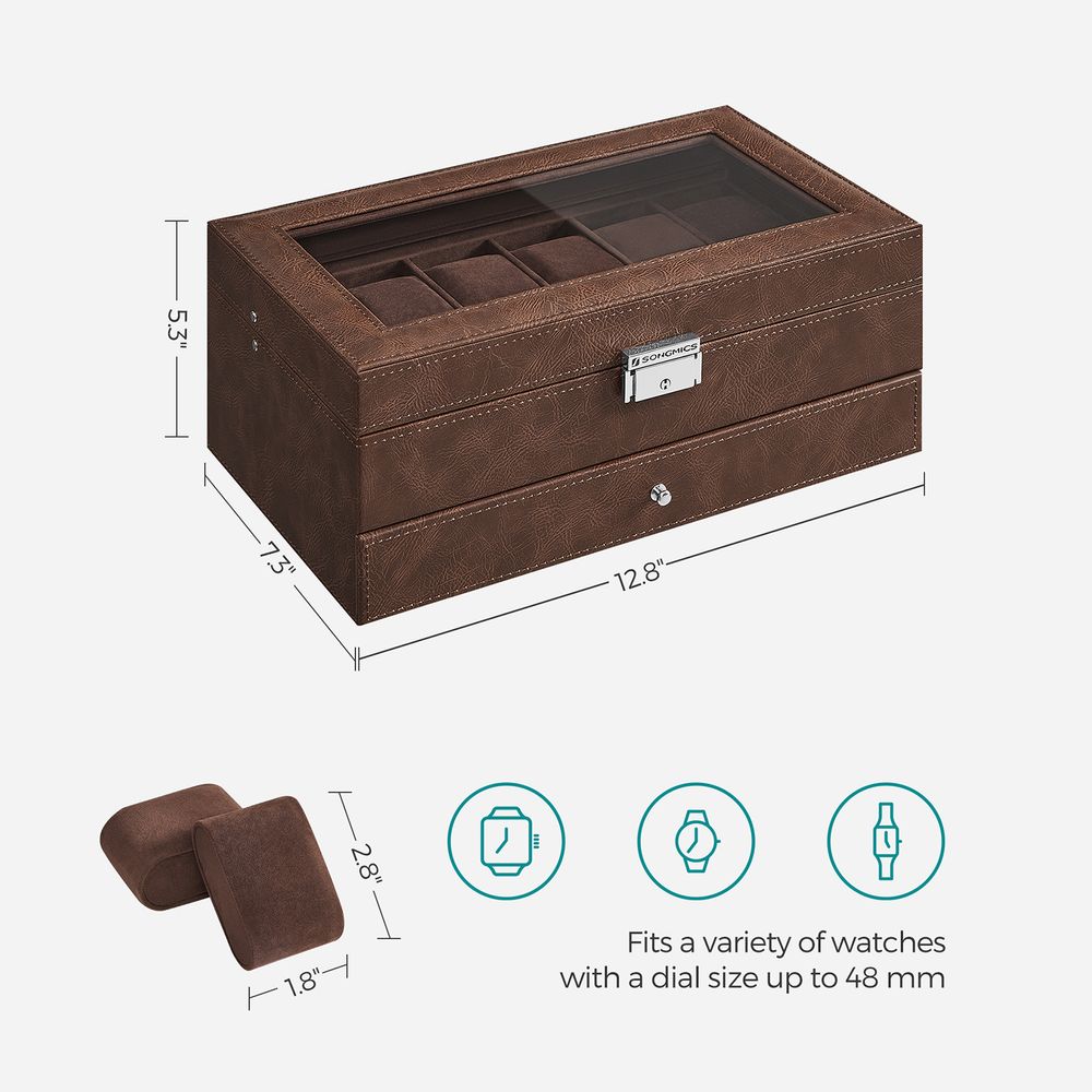 Watch Case Organizer - 6 Slot Lockable - Glass Lid Storage