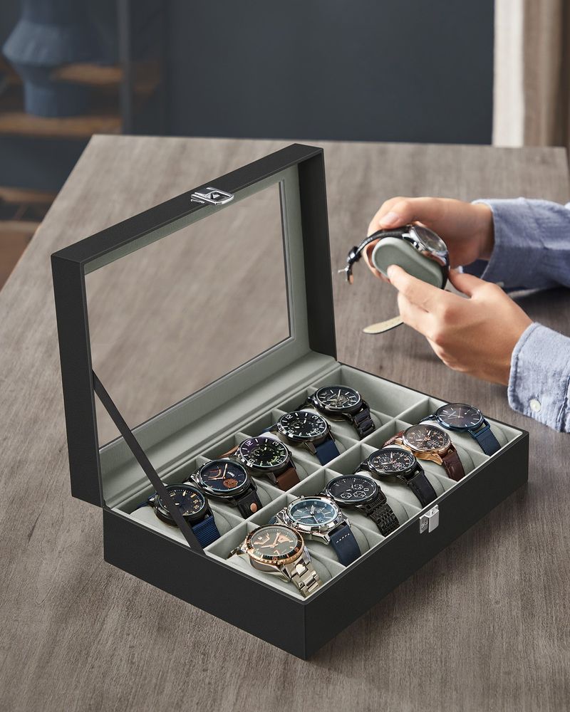 Watch Case Organizer - 6 Or 12 Slot - Large Glass Lid