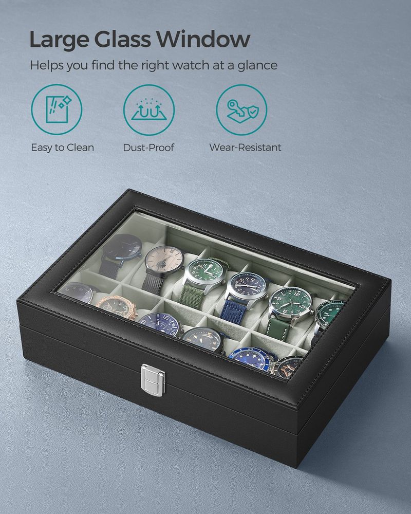 Watch Case Organizer - 6 Or 12 Slot - Large Glass Lid
