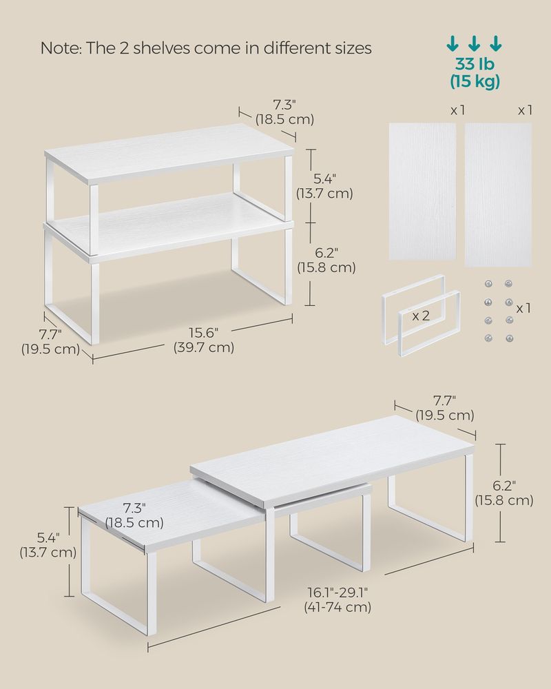 Cabinet Counter Shelves - Set Of 2 - Kitchen Storage Organizers