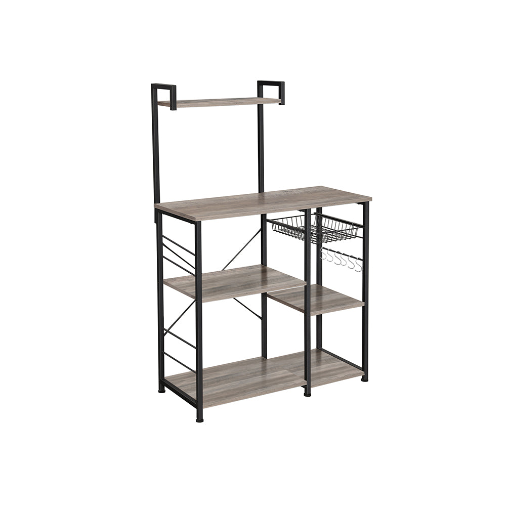 Baker’s Rack - Industrial Brown - With Shelves And Hooks