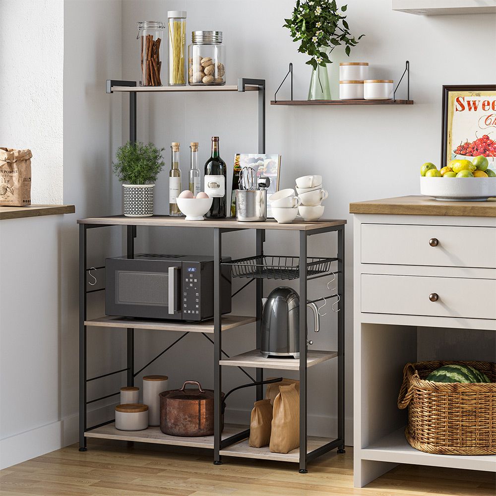 Baker’s Rack - Industrial Brown - With Shelves And Hooks