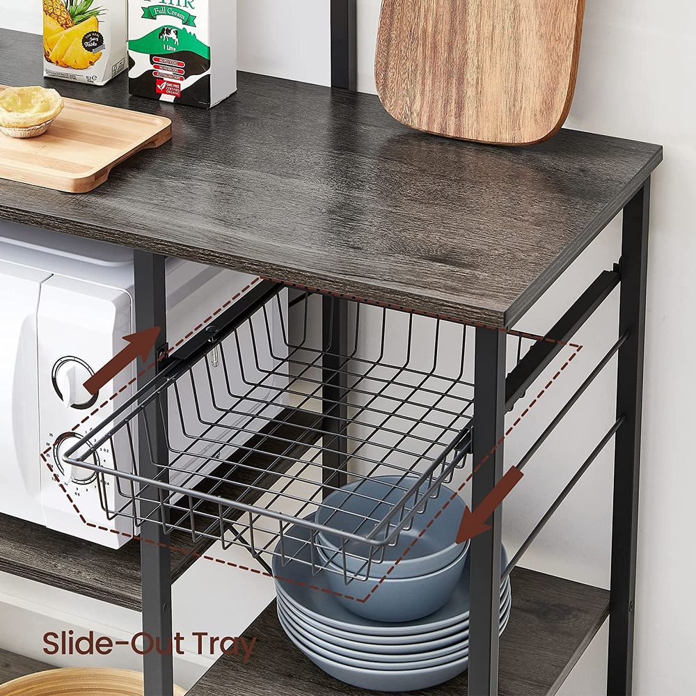 Baker’s Rack - Industrial Brown - With Shelves And Hooks