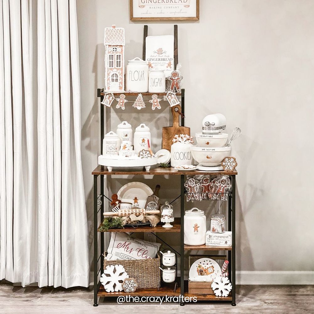 Baker’s Rack - Industrial Brown - With Shelves And Hooks