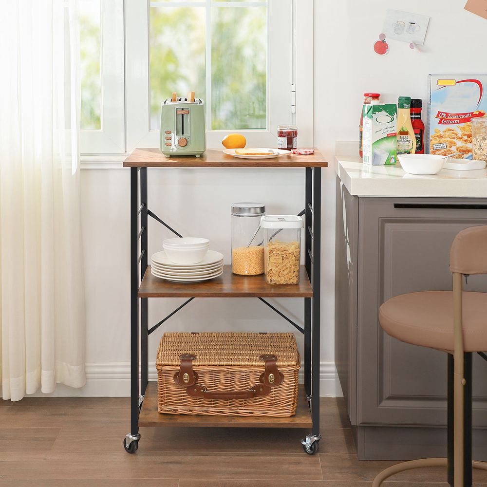 Kitchen Shelf on Wheels – 3-Tier Storage – Rolling Utility Cart