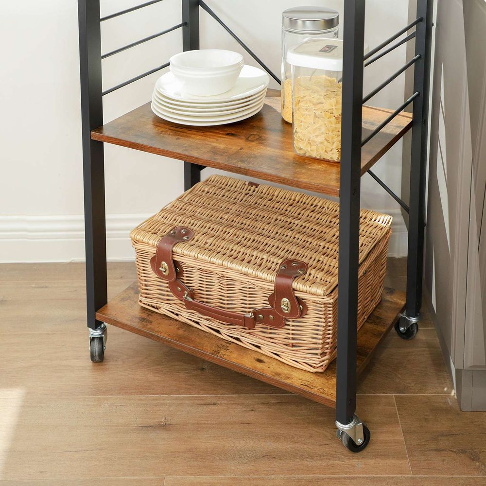 Kitchen Shelf Cart - 3 Tier - Rolling With Wheels And Hooks