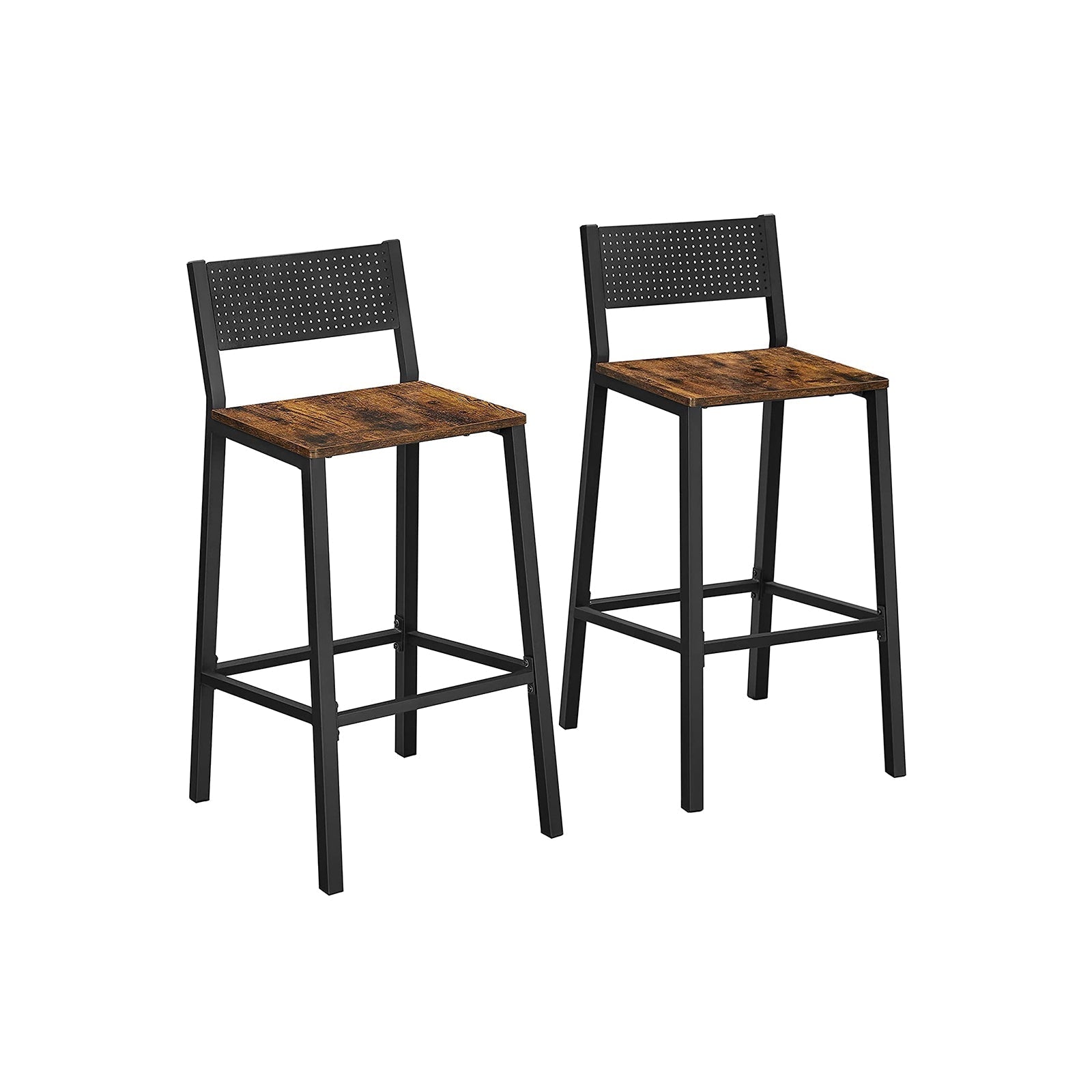 Industrial Bar Stools Set of 2 With Backrest 28.5 Inch Seat Height