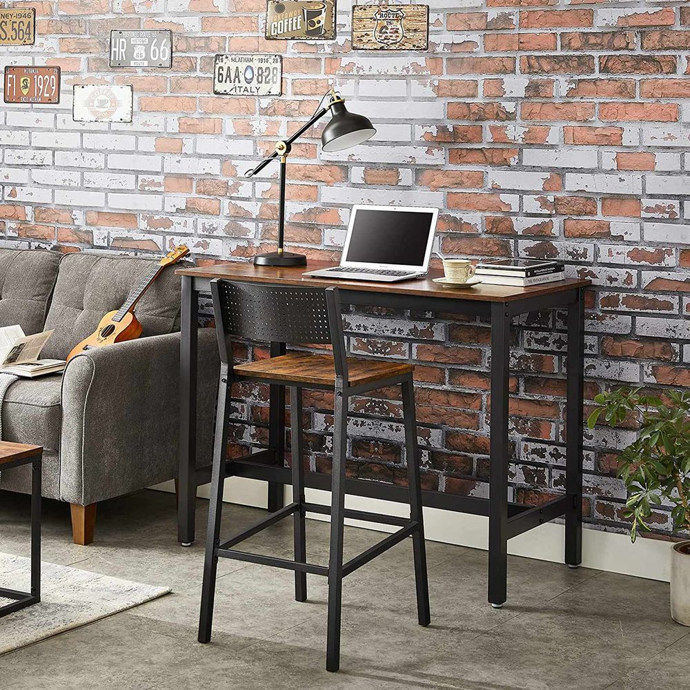 Industrial Bar Stools Set of 2 With Backrest 28.5 Inch Seat Height
