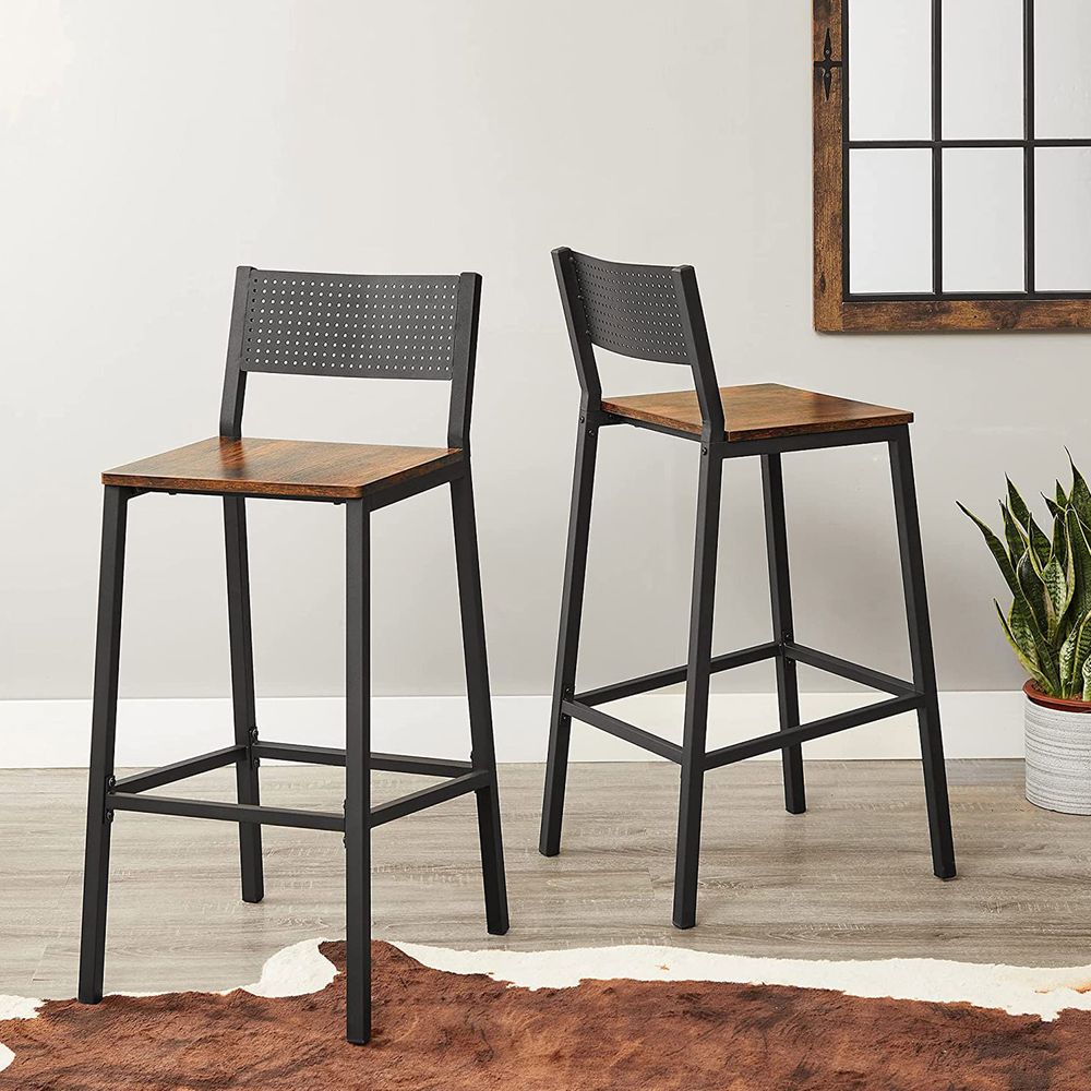 Industrial Bar Stools Set of 2 With Backrest 28.5 Inch Seat Height