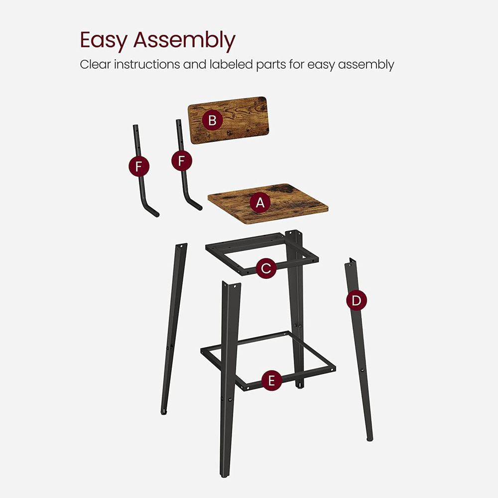 Bar Stools - Tall With Back - Set Of 2 - Industrial Style