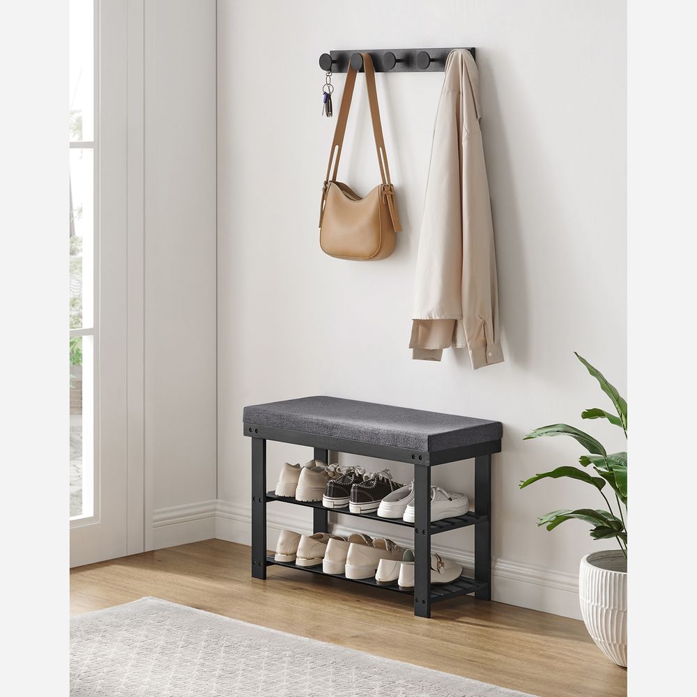 Shoe Bench - 3 Tier Bamboo - Cushioned Seat With Storage