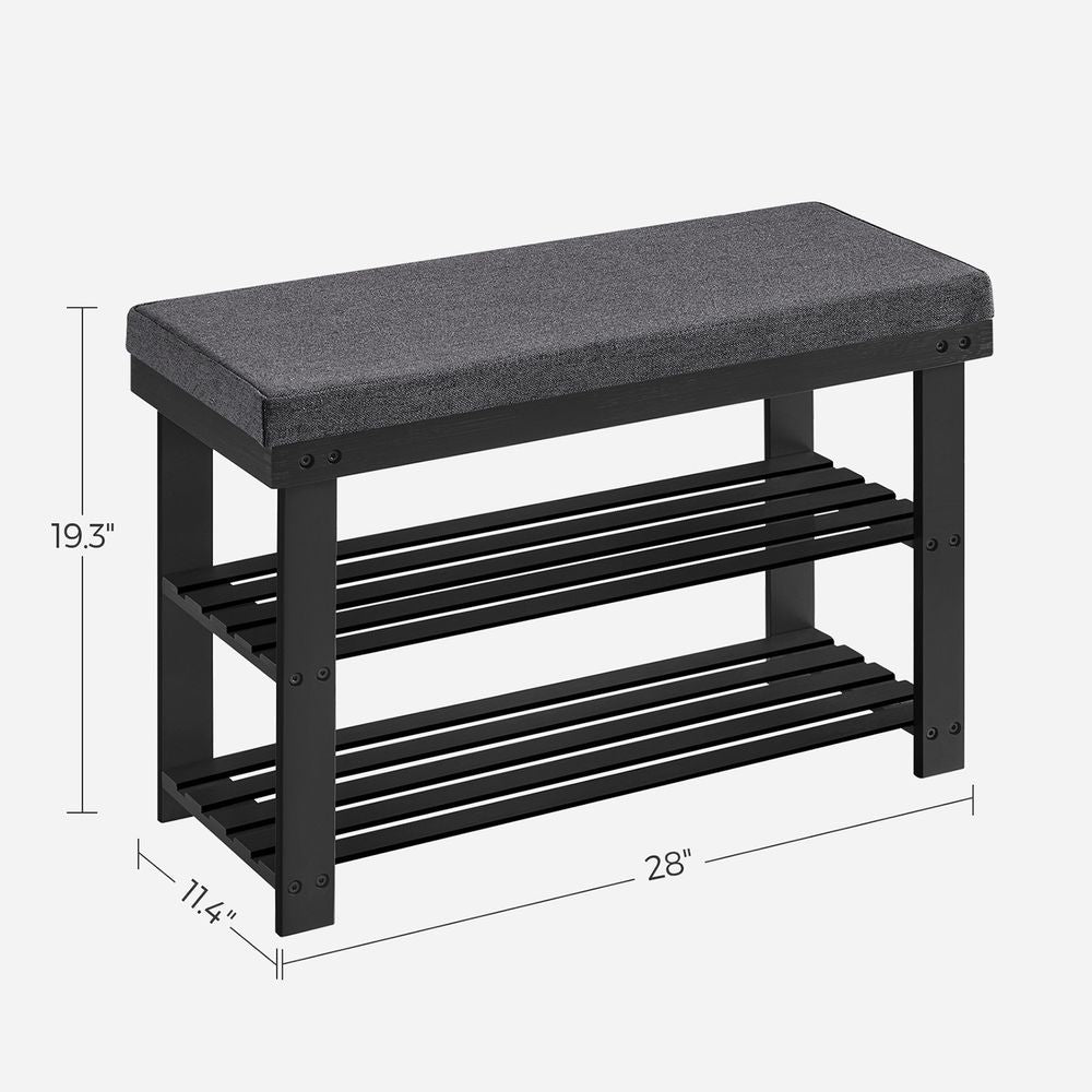 Shoe Bench - 3 Tier Bamboo - Cushioned Seat With Storage