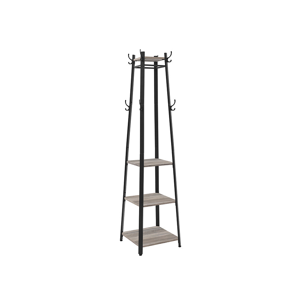Coat Stand - Corner With 3 Shelves - 8 Hook Entryway
