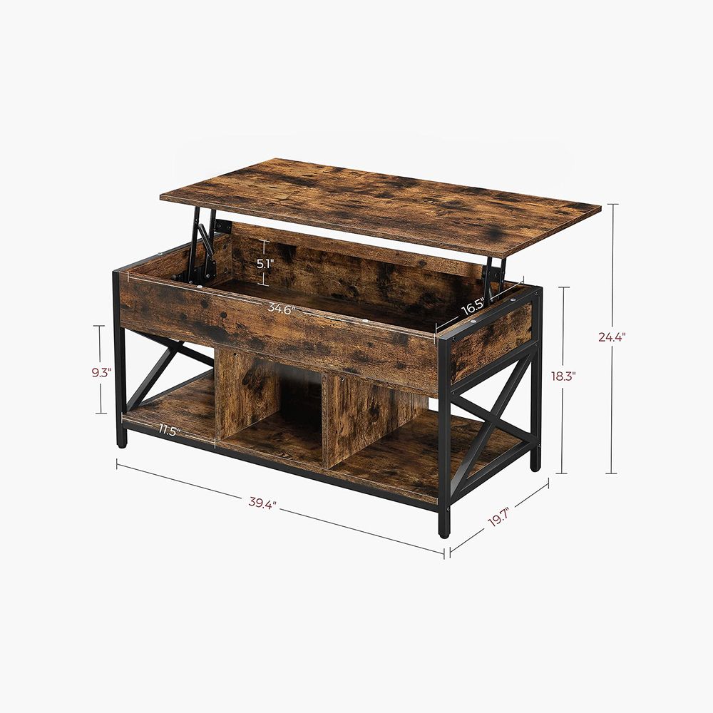 Lift Top Coffee Table - With Storage Shelf - Industrial Style