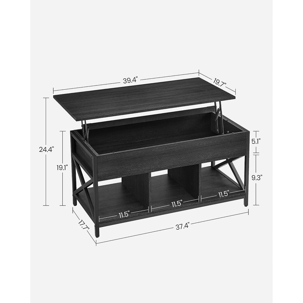 Lift Top Coffee Table – Hidden Storage Compartments – Industrial Living Room Table