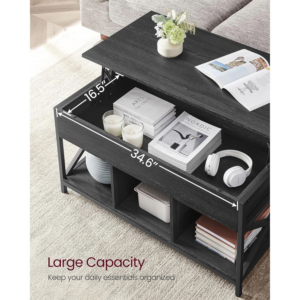 Lift Top Coffee Table - With Storage Shelf - Industrial Style