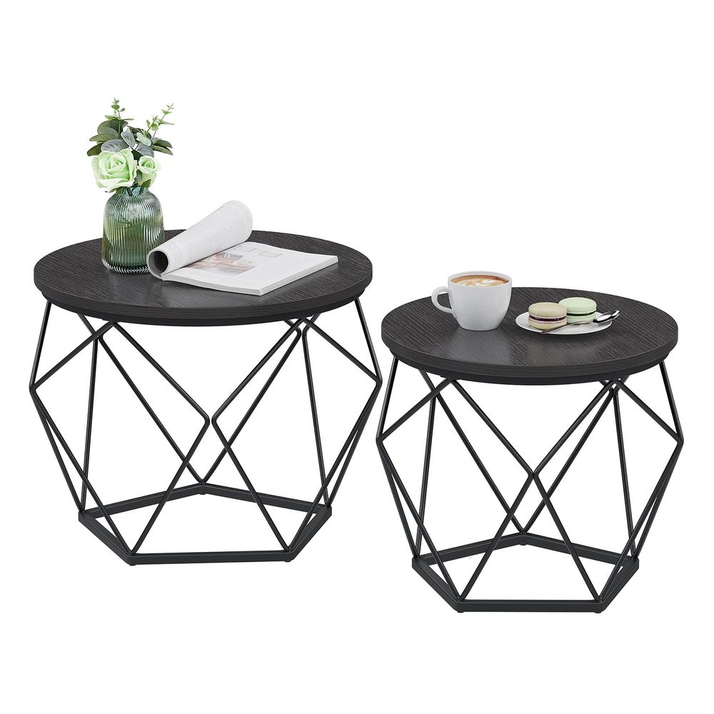 Round Coffee Table Set Of 2 - Steel Frame - Modern Living Room