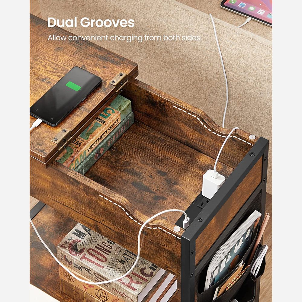 End Tables Set With Charging Station – USB Ports & Outlets – Storage Shelves