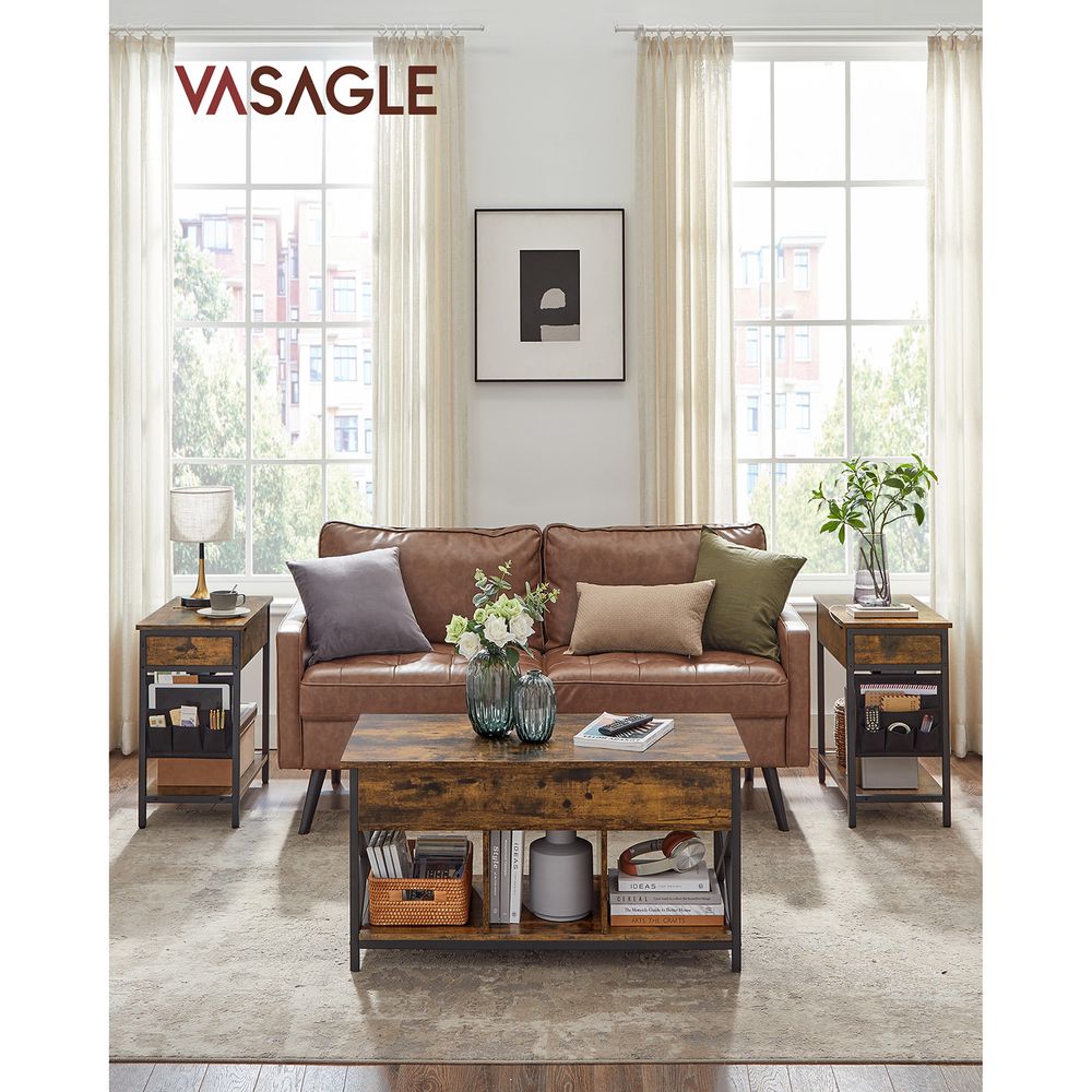 End Tables Set With Charging Station – USB Ports & Outlets – Storage Shelves