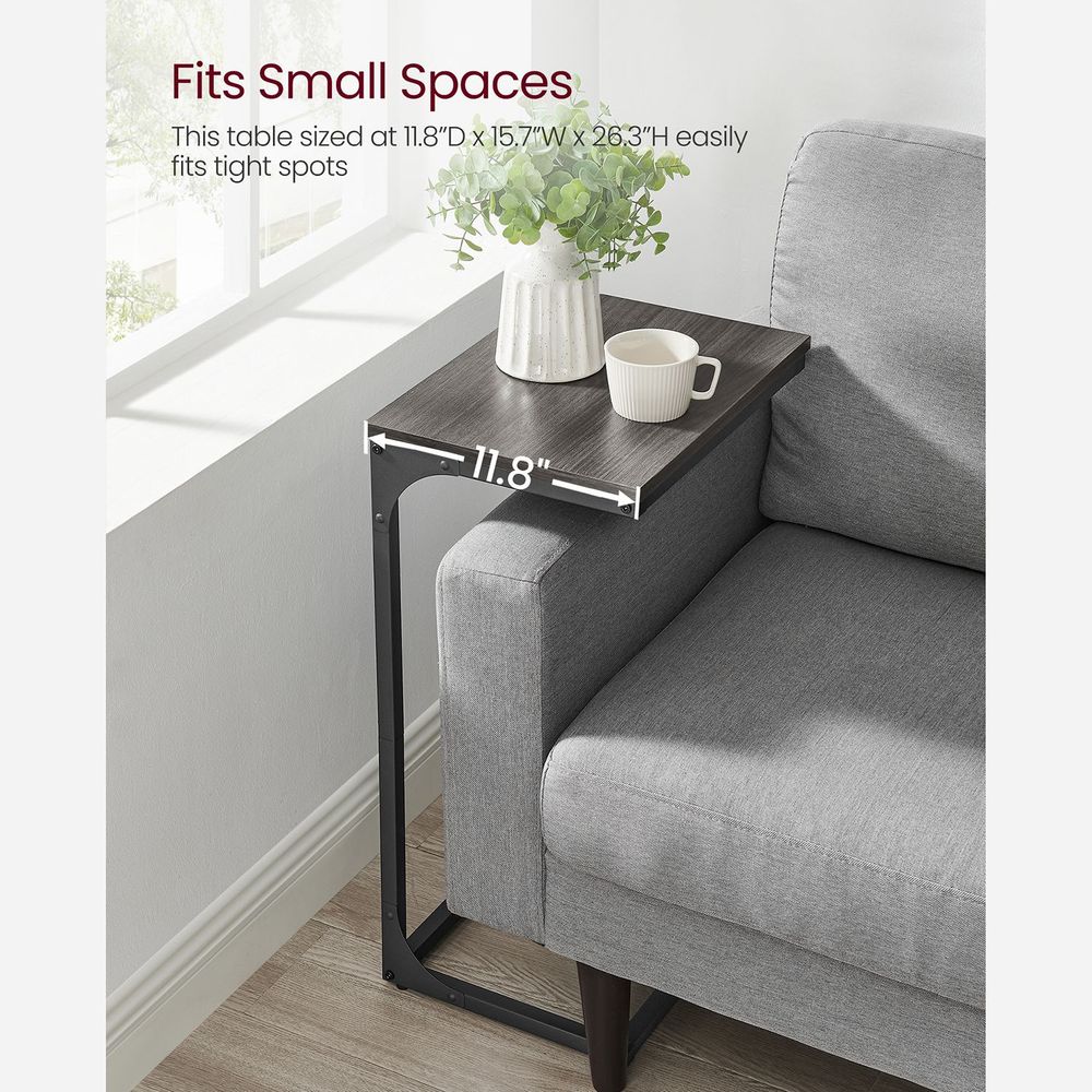 C-Shaped End Table - Metal Frame - Slim Side Table For Sofa