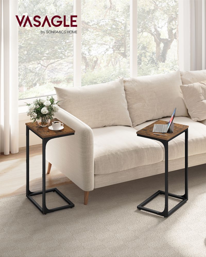C-Shaped End Table - Metal Frame - Slim Side Table For Sofa