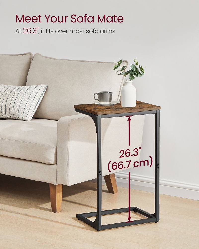 C-Shaped End Table - Metal Frame - Slim Side Table For Sofa