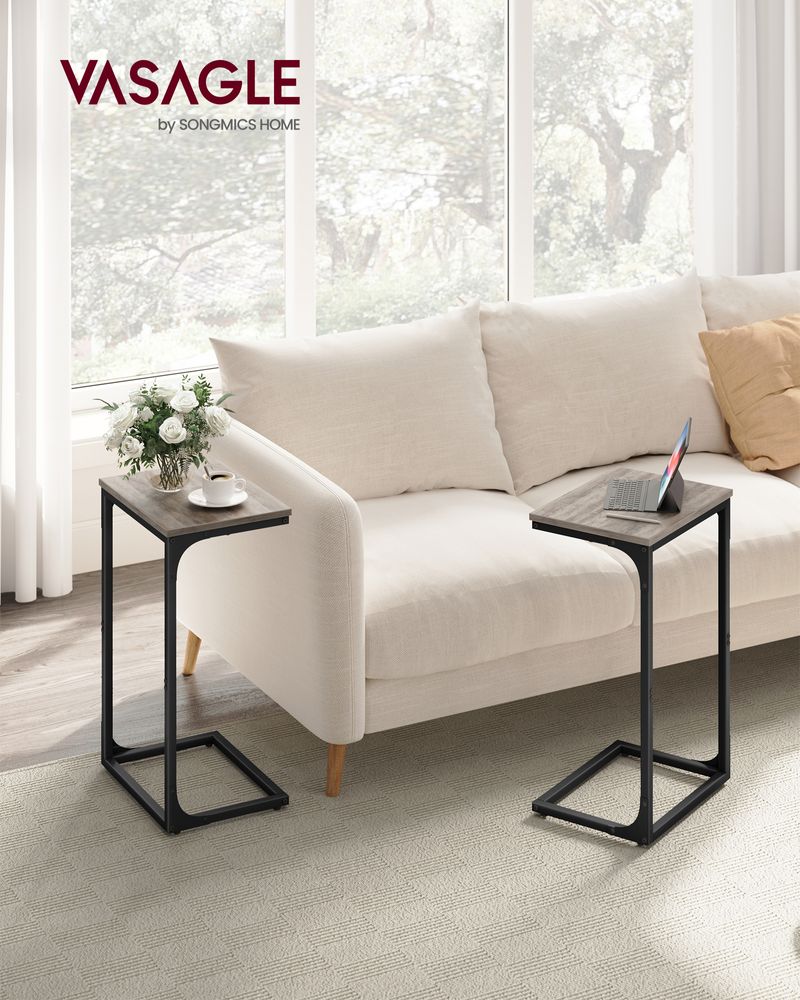 C-Shaped End Table - Metal Frame - Slim Side Table For Sofa
