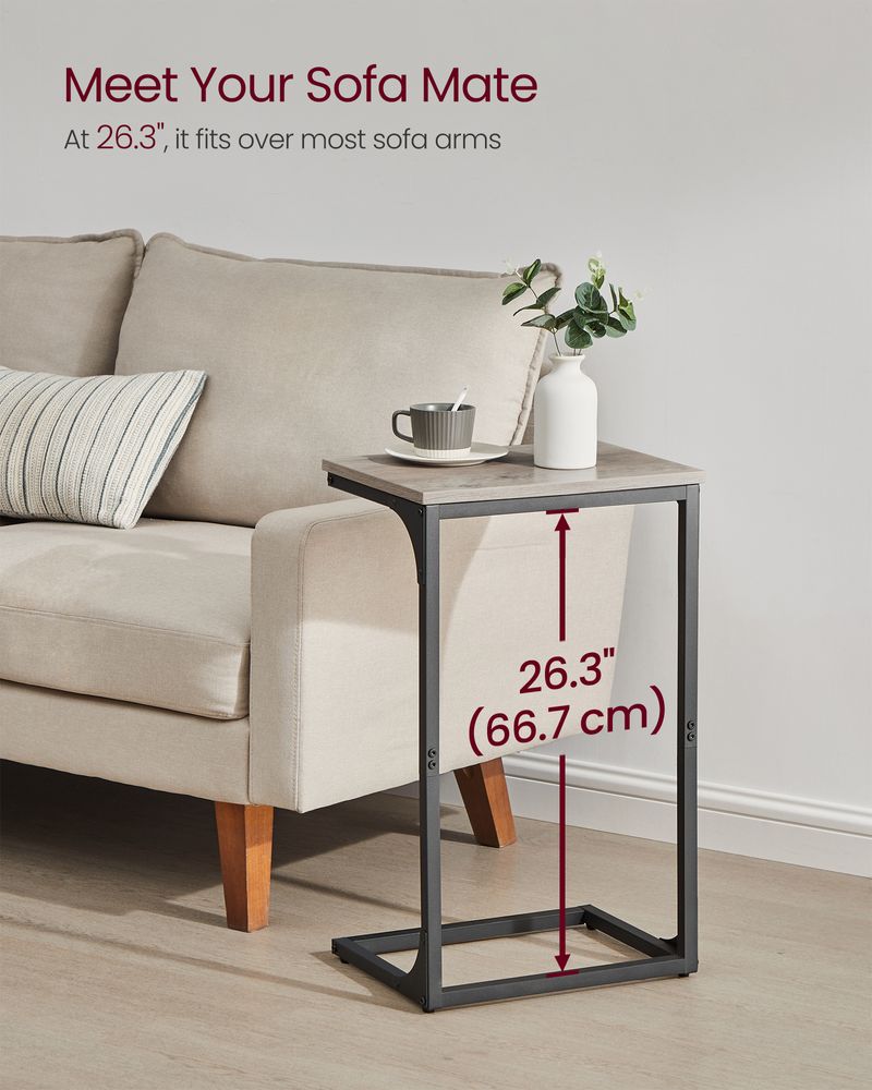 C-Shaped End Table - Metal Frame - Slim Side Table For Sofa