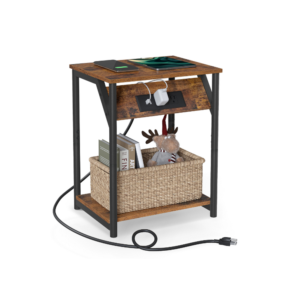 End Table - Charging Station With USB Outlets - Storage Shelf