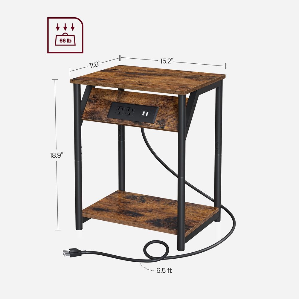 End Table - Charging Station With USB Outlets - Storage Shelf