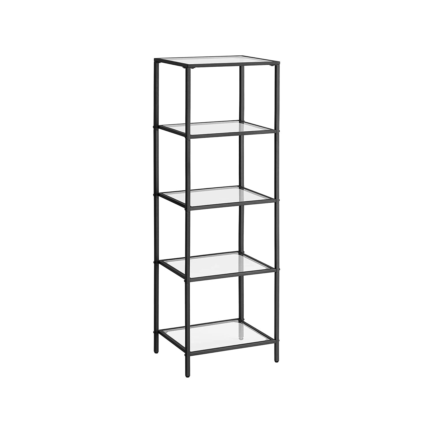 5 Tier Slim Bookcase Glass Shelves Narrow Storage Shelving Unit