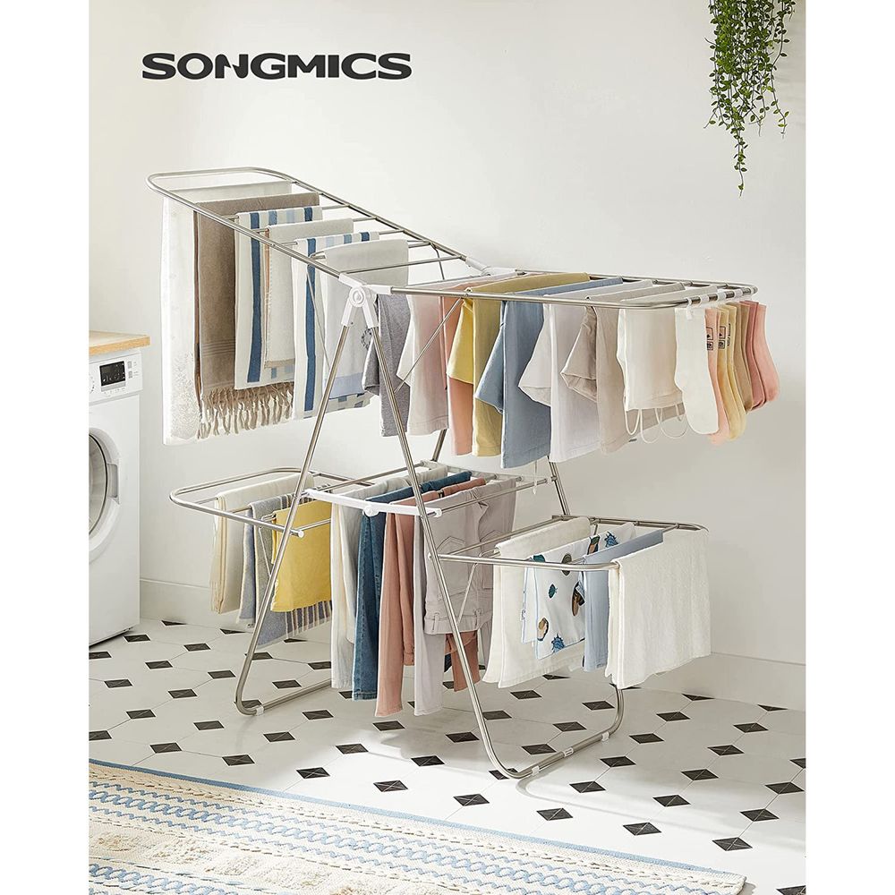 Clothes Drying Rack - Foldable 2 Level - Adjustable Height Wings