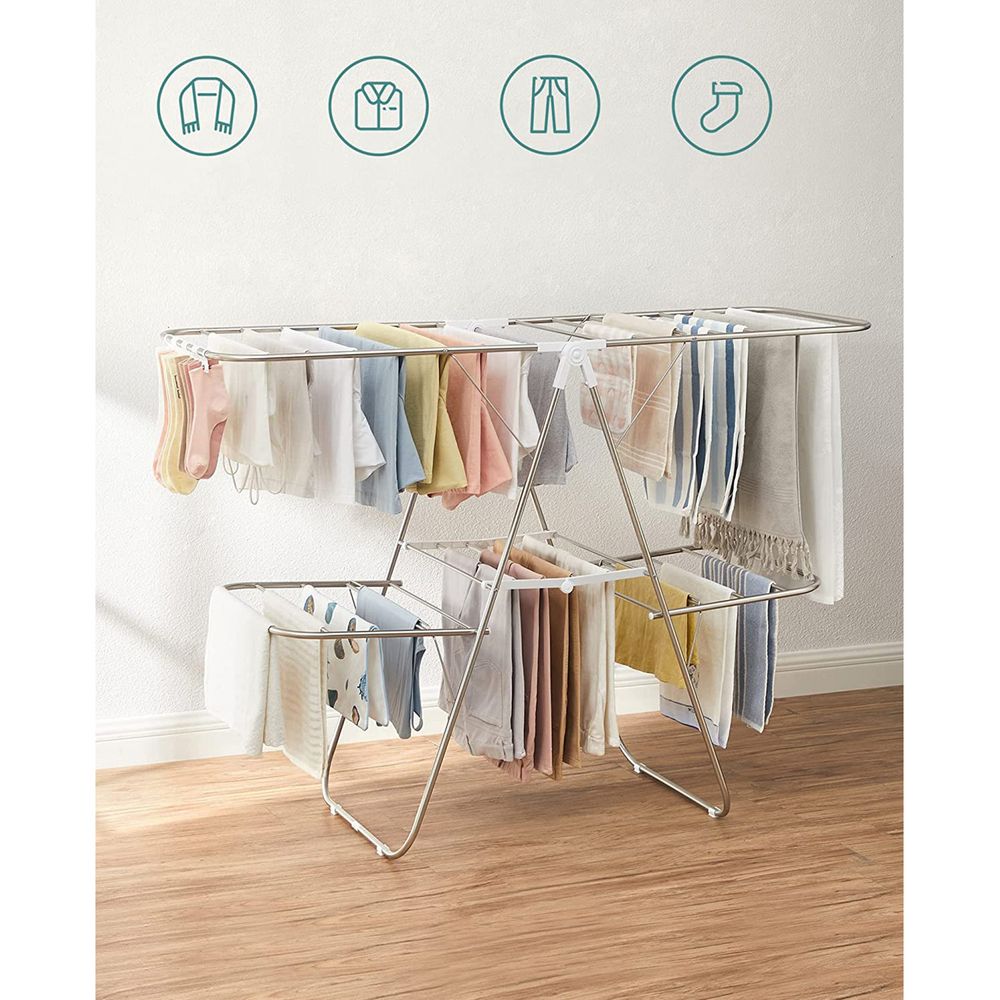 Clothes Drying Rack - Foldable 2 Level - Adjustable Height Wings
