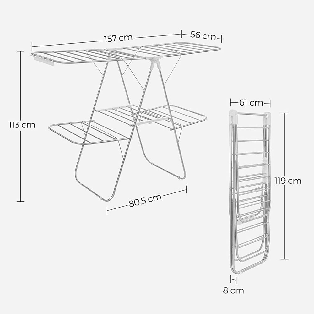 Clothes Drying Rack - Foldable 2 Level - Adjustable Height Wings