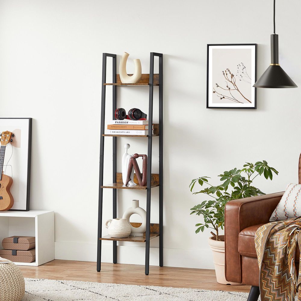 Ladder Shelf - 4 Tier Slim - Metal Frame Storage Shelf