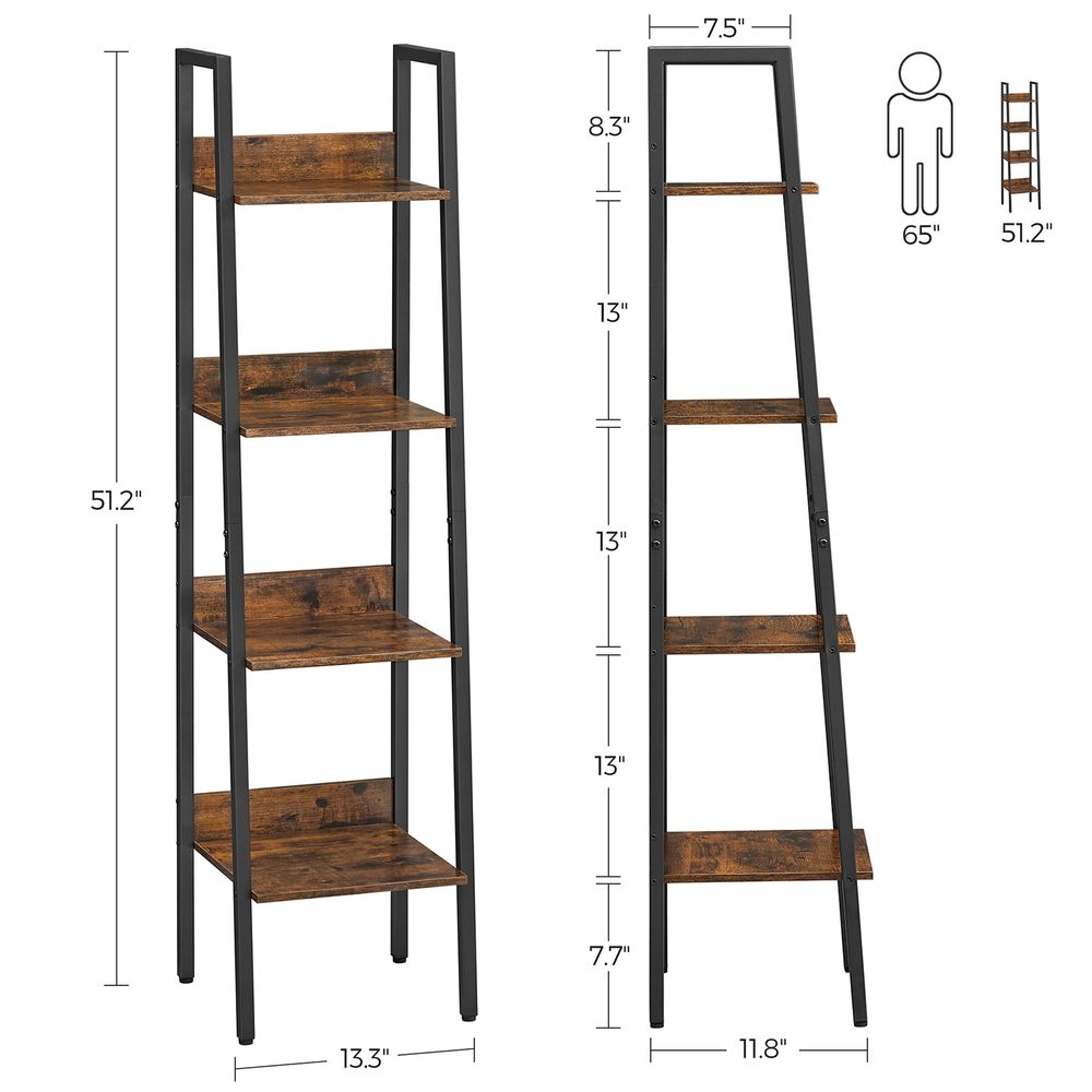 Ladder Shelf - 4 Tier Slim - Metal Frame Storage Shelf