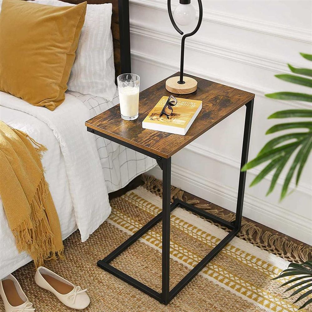 C-Shaped End Table – Sofa & Couch Laptop Table – Rustic Style